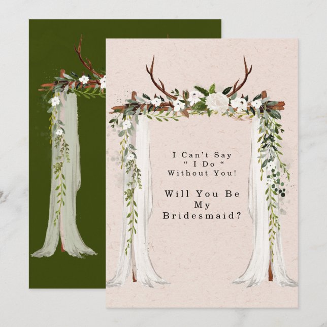 Boho Lieber Antlers Canopy wirst du meine Bridesma Einladung (Vorne/Hinten)