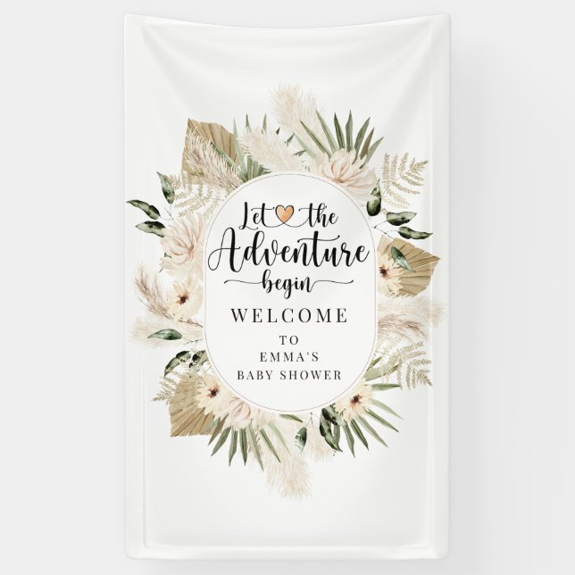 Boho Ließ die Adventure Begin Baby Dusche Banner (Vertikal)