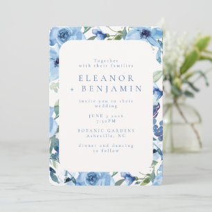 Boho Light Blue Watercolor Blume Hochzeit Einladung