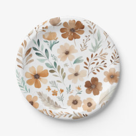 Boho Light Brown Flower  Pappteller