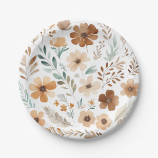Boho Light Brown Flower  Pappteller