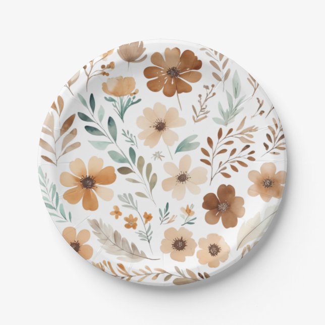 Boho Light Brown Flower  Pappteller (Vorderseite)