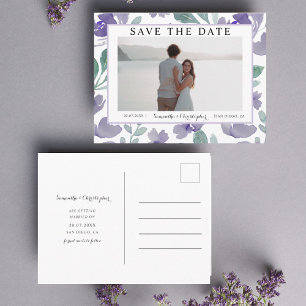 Boho Lila Aquarell Blumen Save the Date Postkarte