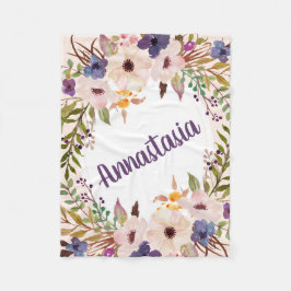 Boho lila Aquarellfarben-Blume Fleecedecke