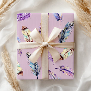 Boho Lila Blue Pink Feather Geschenkpapier