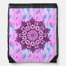 Boho Lila Blume Mandala Leaf Pattern Sportbeutel