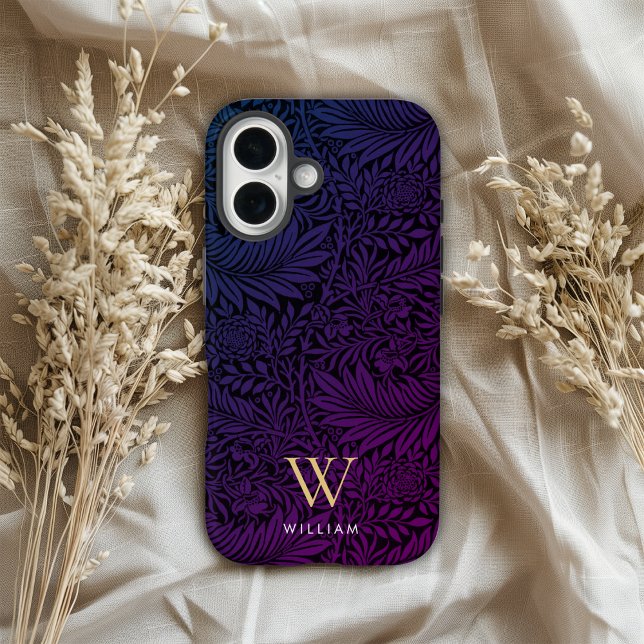 Boho Lila Blumen Gold Monogramm Name iPhone 16 Hülle (Von Creator hochgeladen)