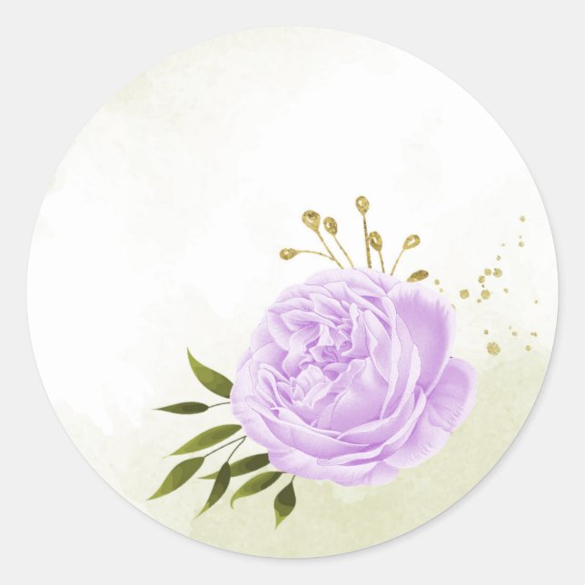 Boho lila Blumen grüne Blätter botanisch Runder Aufkleber (Vorderseite)