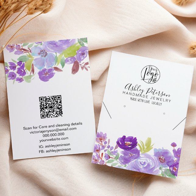 Boho lila Blumen Logo Schmuck Ohrring Halskette Visitenkarte (Boho purple floral logo jewelry earring necklace business card)
