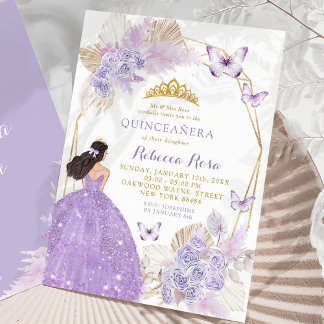 Boho Lila Butterfly Mexikanische Prinzessin Quince Einladung