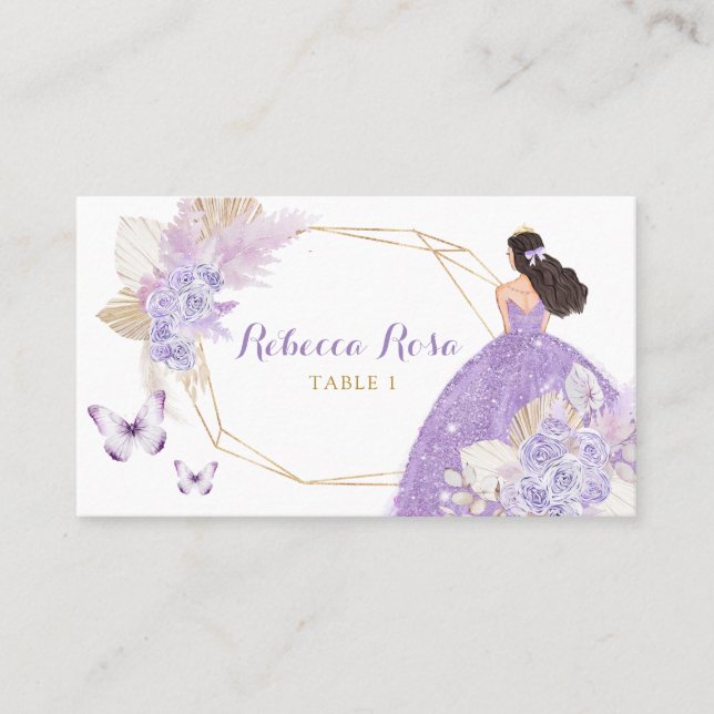 Boho Lila Butterfly Princesa Quinceañera Platzkarte (Vorderseite)
