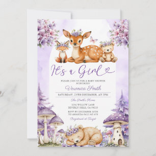 Boho Lila Deer Woodland Girl Babydusche Einladung