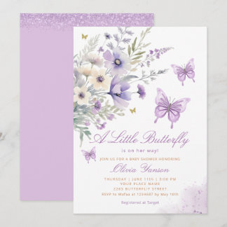Boho Lila eine kleine Butterfly Girl Babydusche Einladung