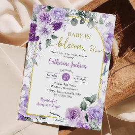 Boho Lila Floral Baby in Bloom Baby Dusche Einladung