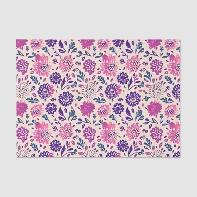 Boho Lila Floral Botanical Seidenpapier (Vorderseite)