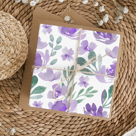Boho Lila Floral & Foliage Wasserfarbmuster Geschenkpapier Set
