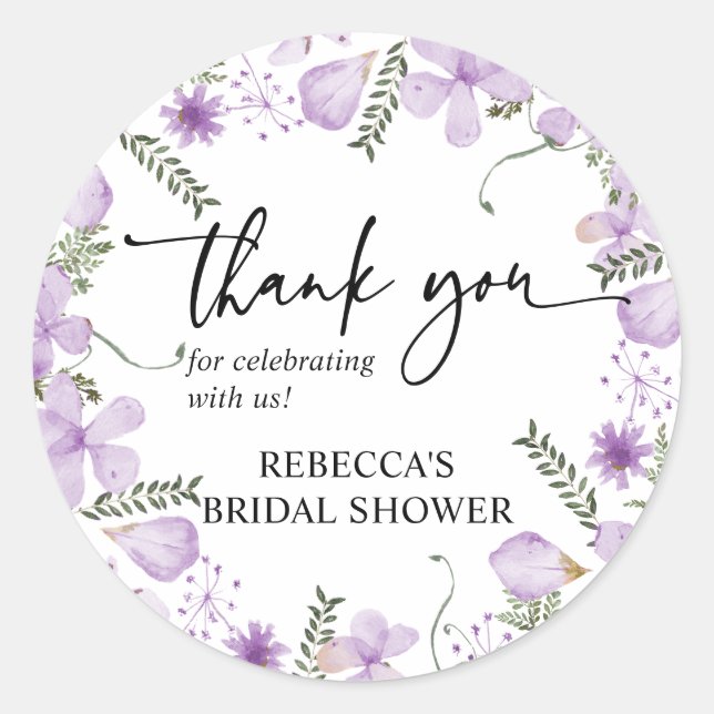 Boho Lila Floral Vielen Dank für den Sticker (Vorderseite)