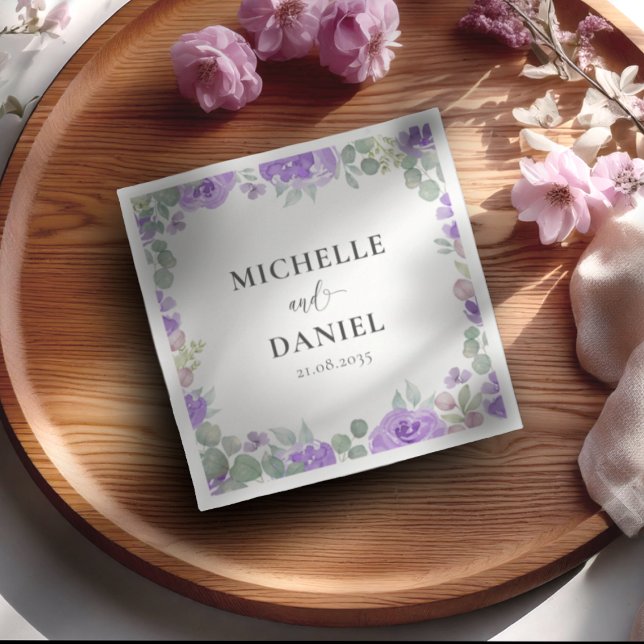 Boho Lila Floral Watercolor Hochzeit Serviette (Von Creator hochgeladen)