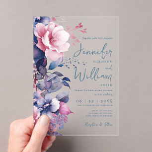 Boho Lila Floral Wedding Script Typografie Acryleinladungen