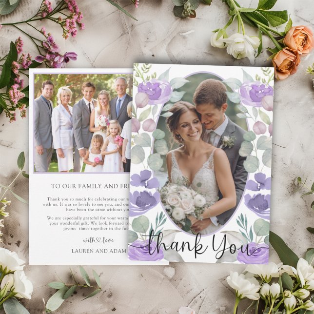 Boho Lila Floral Wedding Vielen Dank Dankeskarte (Von Creator hochgeladen)