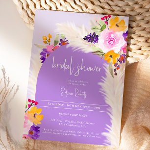 Boho lila florale Pampas Wüste Brautparty Einladung