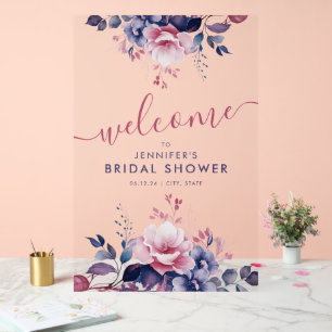 Boho Lila Garden Flora Brautparty Willkommen Acrylschild