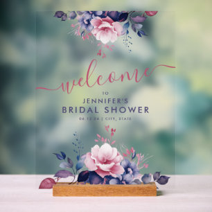 Boho Lila Garden Flora Brautparty Willkommen Acrylschild