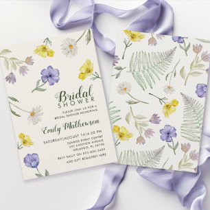 Boho Lila & Gelbe Wildblumen-Brautparty Einladung
