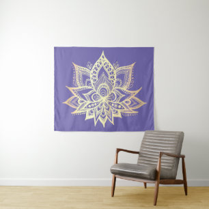 Boho Lila Goldmedaille Lotus Blume Wandteppich