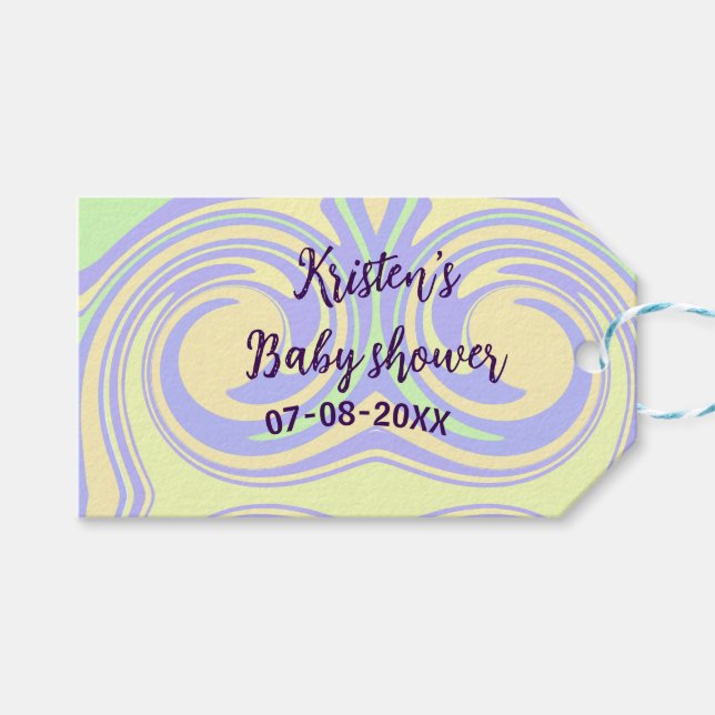 Boho lila grüne Babydusche Marmor rustikal, modern Geschenkanhänger (Vorderseite (Horizontal))