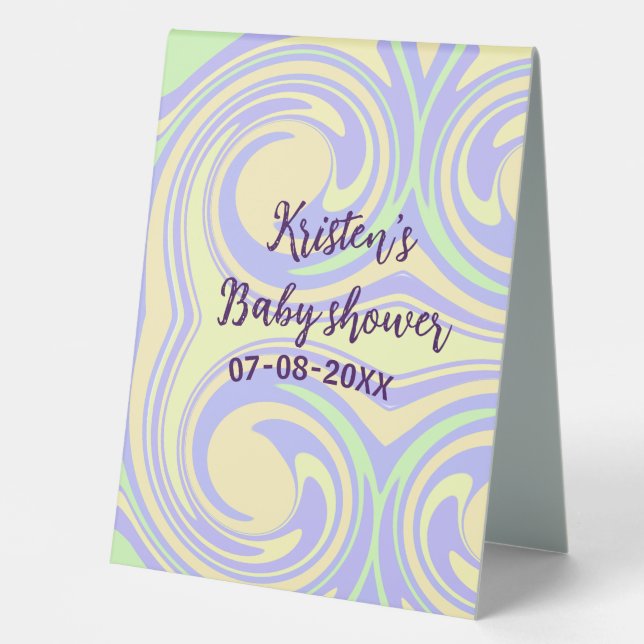 Boho lila grüne Babydusche Marmor rustikal, modern Tischaufsteller (Vorderseite)