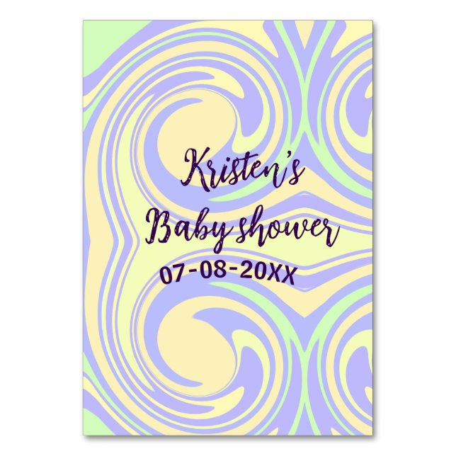 Boho lila grüne Babydusche Marmor rustikal, modern Tischnummer (Vorderseite)