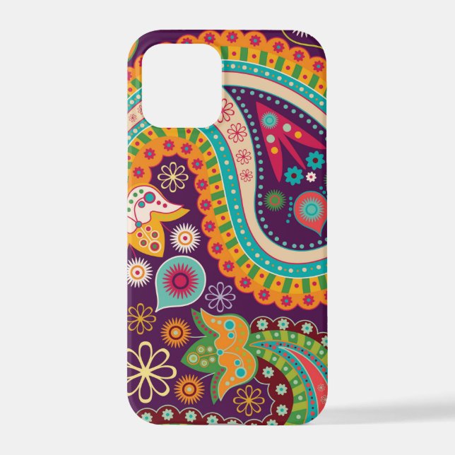 Boho Lila Hippy 60er Retro Paisley Samsung Galaxy iPhone 12 Pro Hülle (Rückseite)