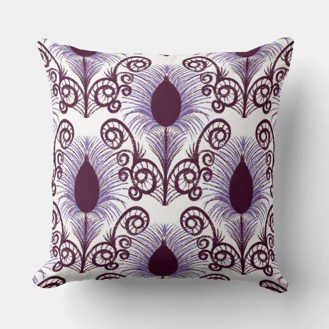 Boho Lila Jewel Tone Peacock Feather Kissen (Vorderseite)