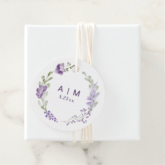 Boho Lila Lavender Floral Round Wedding Geschenkanhänger (Beispiel)