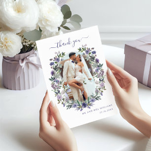 Boho Lila Lavender Floral Wreath Wedding Foto Dankeskarte