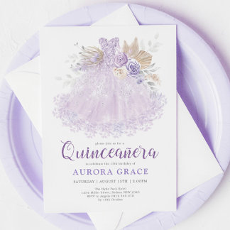 Boho Lila Lilac Quinceañera Princess Dress Einladung