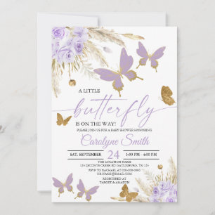 Boho Lila Pampas Grass Butterfly Babydusche Einladung