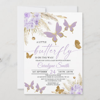 Boho Lila Pampas Grass Butterfly Babydusche Einladung