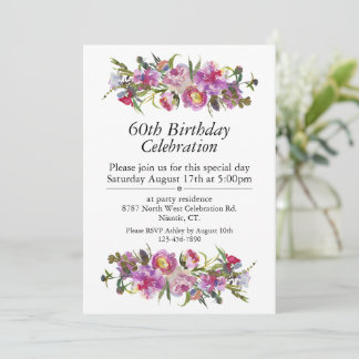 Boho Lila Peony Customizable 60. Geburtstag Einladung