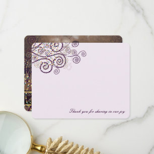 Boho Lila Punkte Spiralen Elegantes Foto Hochzeit Dankeskarte