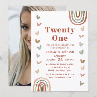 Boho Lila Rainbow Modern 21. Geburtstag Party Einladung