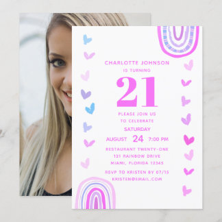 Boho Lila Rainbow Modern 21. Geburtstag Party Einladung