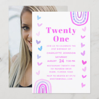 Boho Lila Rainbow Modern 21. Geburtstag Party Einladung