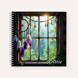 Boho Lila Traumfänger im Fenster Personalisiert Notizbuch