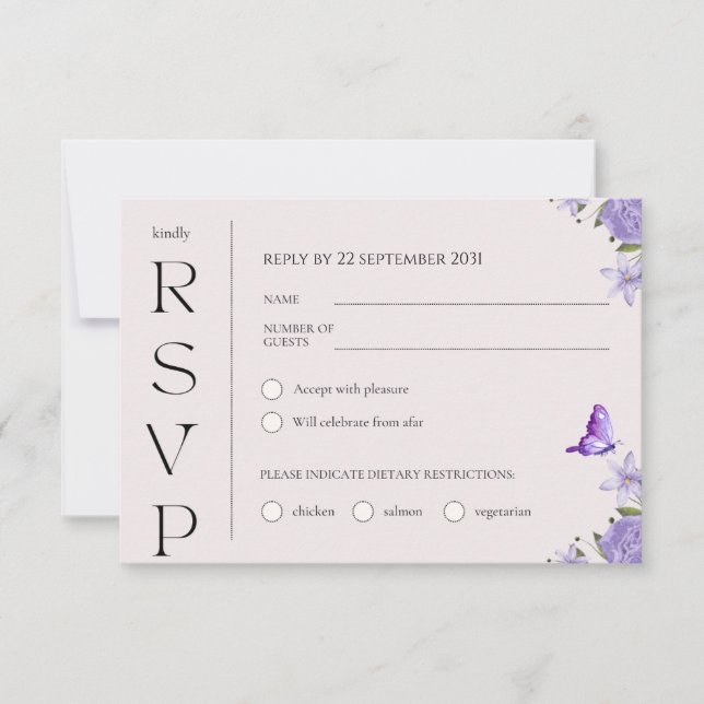 Boho Lila Watercolor Floral Wedding RSVP Card Mitteilungskarte (Vorderseite)