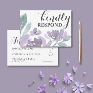 Boho Lila Watercolor Floral Wedding RSVP Karte