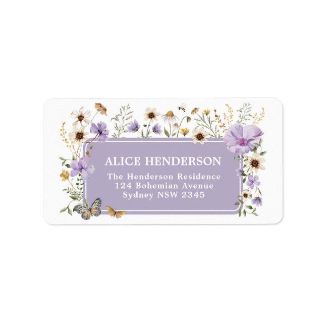 Boho Lila Wildblume Garden Party Rücksendeadresse Adressaufkleber (Vorne)