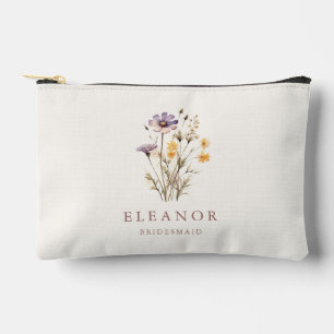 Boho Lila Wildblumen Bridesmaid Name Custom Zubehörtasche