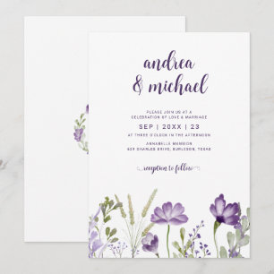 Boho-lila-Wildblumen-Gras-Hochzeitseinladungen Einladung